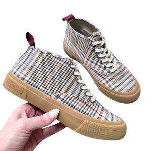 SEAVEES Pink Blue White Plaid Mid Top Sneaker Shoes Gum Sole Cute Fun Size 7